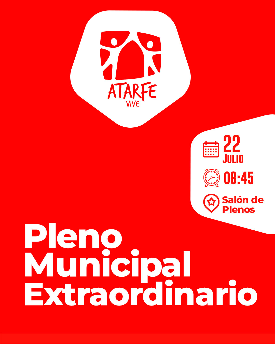Pleno Municipal Extraordinario. Miércoles 22 de Julio de 2026 a las 08:45 Pleno Municipal Extraordinario. Miércoles 22 de Julio de 2026 a las 08:45