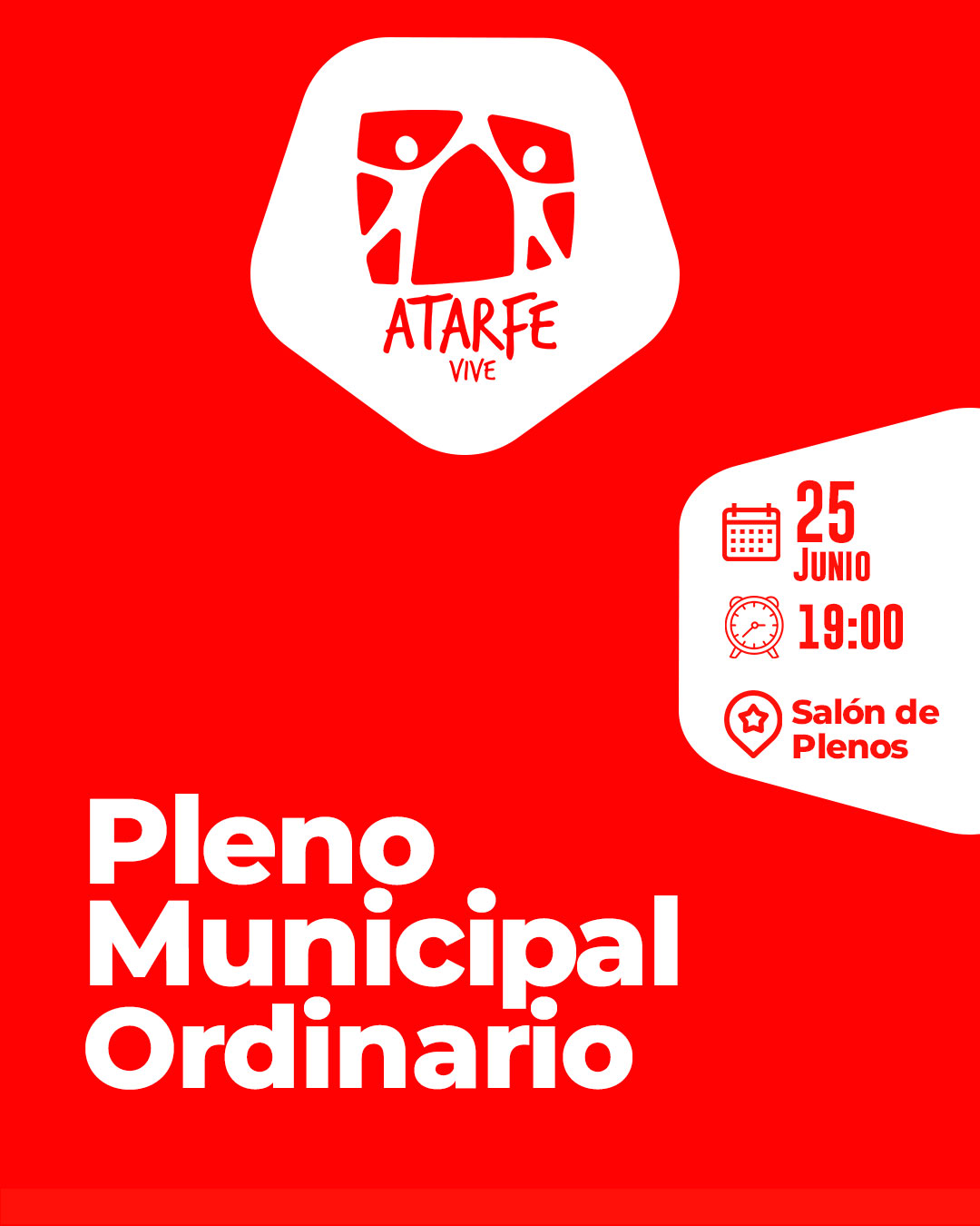 Pleno Municipal Ordinario. Jueves 25 de Junio de 2026 a las 19:00