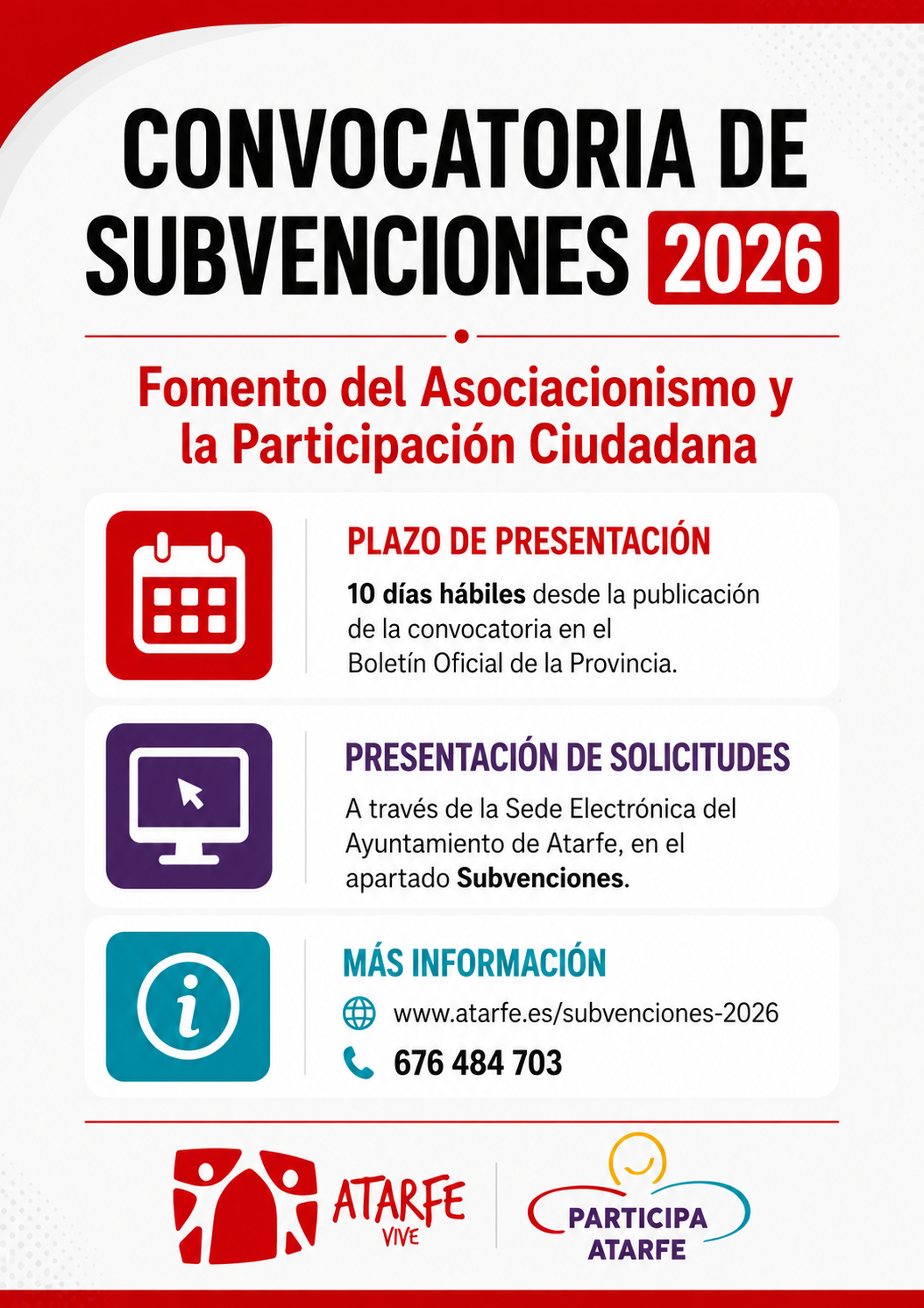 Convocatoria de subvenciones destinadas al fomento del asociacionismo y la participación ciudadana